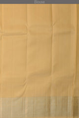 Pale Yellow Kanchipuram Silk Saree with Elephant and Annapakshi Jackard on the body with Ivory contrast border and Pale Yellow Diagonal lines pallu