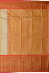 Off White Kanchipuram Silk Saree with Tissue zari on the body with Orange contrast border and Orange annam pallu