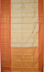 Off White Kanchipuram Silk Saree with Tissue zari on the body with Orange contrast border and Orange annam pallu