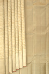 Beige Kanchipuram Silk Saree with Animals - Elephant, Yaali, Horse Jackard on the body with Beige self border and Beige Mango pallu