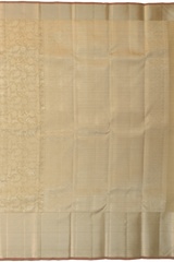 Beige Kanchipuram Silk Saree with Animals - Elephant, Yaali, Horse Jackard on the body with Beige self border and Beige Mango pallu