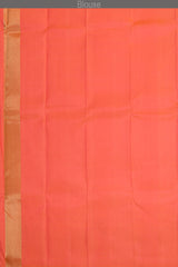 Peach Kanchipuram Silk Saree with Plain on the body with Peach self Mango Motif border and Peach Grand Tissue Pallu