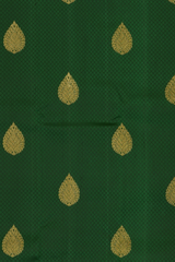 Dark Green Kanchipuram Silk Saree with Motif Leaf Plain on the body with Arakku Brown contrast border and Maroon Yaali, peacock, kamalam pallu