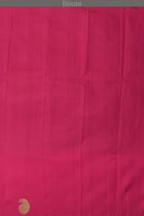 Black Kanchipuram Silk Saree with Plain on the body with Ganga Jamuna Border (1 side green, 1 side pink) border and Pink 8 Kol Pallu with Seepu Reku with bold temple