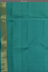Yellow Kanchipuram Silk Saree with Half half- Mango Plain on the body with Turqoise Blue contrast Checks raindrops border and Turqoise Blue 8 Kol grand tissue pallu with seepu raku