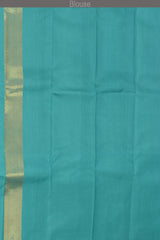 Chilli Red Kanchipuram Silk Saree with Checks on the body with Turqoise Blue contrast Lotus Border and Blue Blue Tissue Pallu. Grand.