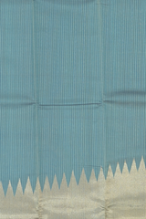 Blue Kanchipuram Silk Saree with Organza Checks body with Temple Gatti Zari Contrast border and Dual Tone - Pink and Orange Pallu