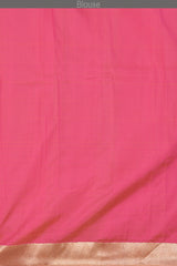 Blue Kanchipuram Silk Saree with Organza Checks body with Temple Gatti Zari Contrast border and Dual Tone - Pink and Orange Pallu