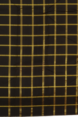 Black Kanchipuram Silk Saree with Checks body with Maroon Tissue Pallu with Silver Zari stripes
