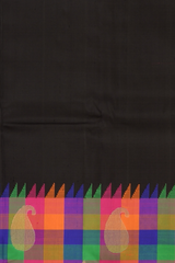 Black Kanchipuram Silk Saree with Plain body with Mango motif geometrical pattern Contrast border and Pink 8 Kol Pallu with seepu rekku