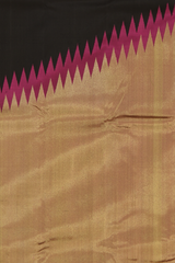 Black Kanchipuram Silk Saree with Plain Long Border . Air India Saree body with Geometrical pattern Self border and Purple Pallu with 8 Kol Seer Reku Tissue Pallu. Raising Border (Air India)