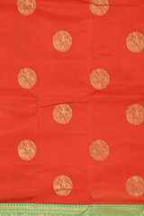 Chilli Red Kanchipuram Silk Saree with Plain Motif Round body with Floral Contrast border and Pista Green Grand Tissue Pallu
