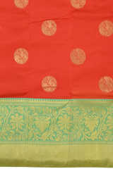 Chilli Red Kanchipuram Silk Saree with Plain Motif Round body with Floral Contrast border and Pista Green Grand Tissue Pallu