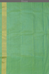 Chilli Red Kanchipuram Silk Saree with Plain Motif Round body with Floral Contrast border and Pista Green Grand Tissue Pallu