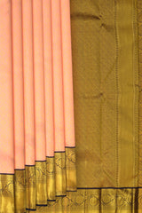 Lotus Pink Kanchipuram Silk Saree with Jackard Butta body with Annam Contrast border and Brown Floral motif with diagal pattern. Gatti Zari Pallu