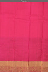 Off White Kanchipuram Silk Saree with Tissue Small tear drop body with Layered elephant, rudraksha, Annam Double Border and Pink grand mango with diamond design tissue pallu