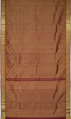 Maroon Kanchipuram Silk Saree with Jackard Jackard - Tear body with Mango Bavanchi Self border and Grand Maroon Pallu with Embossed Flower Motif with Basket Weave Pattern