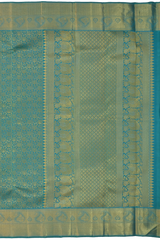 Bluish Green Kanchipuram Silk Saree with Jacquard Floral body with Mango Self border and Lotus floral Pallu