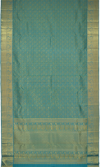 Bluish Green Kanchipuram Silk Saree with Jacquard Floral body with Mango Self border and Lotus floral Pallu