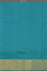 Bluish Green Kanchipuram Silk Saree with Jacquard Floral body with Mango Self border and Lotus floral Pallu