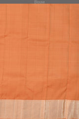 Grey Kanchipuram Silk Saree with Tissue Floral motif body with Diagnol stripes Contrast border and Orange Pallu with diagnol silver zari lines
