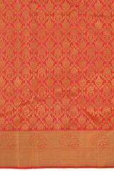 Coral Pink Kanchipuram Silk Saree with Jackard body with Lotus and bavanshi Self border and Tissue with floral embossed design Pallu