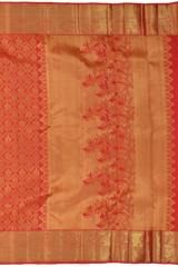 Coral Pink Kanchipuram Silk Saree with Jackard body with Lotus and bavanshi Self border and Tissue with floral embossed design Pallu