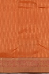 Saffron Orange Kanchipuram Silk Saree with Jackard Small leaf body with Elephant and Yaali Contrast border and Pink Pallu with Simha/ Singam Motif with intricate zig zag pattern