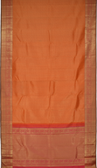Saffron Orange Kanchipuram Silk Saree with Jackard Small leaf body with Elephant and Yaali Contrast border and Pink Pallu with Simha/ Singam Motif with intricate zig zag pattern