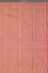 Green Kanchipuram Silk Saree with Tissue Plain Tissue body with Plain Self border and Pink Tissue Pallu with green lines