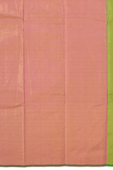 Pink Kanchipuram Silk Saree with Tissue Plain Tissue body with Plain Self border and Green Tissue Pallu with Pink Lines