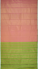 Pink Kanchipuram Silk Saree with Tissue Plain Tissue body with Plain Self border and Green Tissue Pallu with Pink Lines