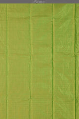 Pink Kanchipuram Silk Saree with Tissue Plain Tissue body with Plain Self border and Green Tissue Pallu with Pink Lines