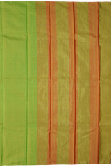Parrot Green Kanchipuram Silk Saree with Tissue Plain Tissue body with Plain Self border and Red Tissue Pallu with lines