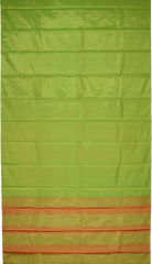 Parrot Green Kanchipuram Silk Saree with Tissue Plain Tissue body with Plain Self border and Red Tissue Pallu with lines