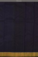 Peach and Pink Double Color Kanchipuram Silk Saree with Plain Double Color body with Diamond Contrast border and Navy Blue Yaali and Annapakshi with small diagnal motifs Pallu