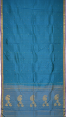Blue Kanchipuram Silk Saree with Purple contrast border and Dull Blue Pallu with Mango Motif