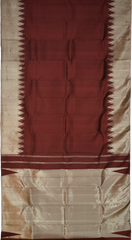 Maroon Kanchipuram Silk Saree with temple border on the body with Maroon self border and Maroon Grand Tissue Pallu