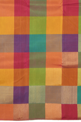 Multi color checks Kanchipuram Silk Saree with Checks on the body with Grand Tissue Pallu