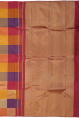 Multi color checks Kanchipuram Silk Saree with Checks on the body with Grand Tissue Pallu