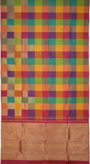 Multi color checks Kanchipuram Silk Saree with Checks on the body with Grand Tissue Pallu