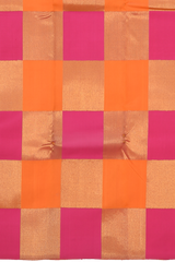 Orange and Pink Kanchipuram Silk Saree with 8 Kol Seepu Reku Grand Tissue Pallu