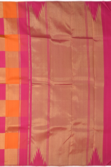 Orange and Pink Kanchipuram Silk Saree with 8 Kol Seepu Reku Grand Tissue Pallu