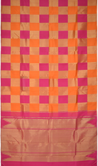 Orange and Pink Kanchipuram Silk Saree with 8 Kol Seepu Reku Grand Tissue Pallu
