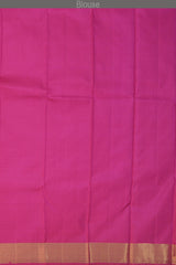 Beige Kanchipuram Silk Saree with Woven on the body with Pink contrast border and Pink Pallu with floral Motif with leaf pattern running across. Intricately designed. Grand