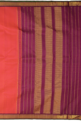 Orange Kanchipuram Silk Saree with Diamond with Mango on the body with Purple contrast border and Seet Mundhi with gatti zari