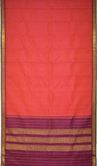 Orange Kanchipuram Silk Saree with Diamond with Mango on the body with Purple contrast border and Seet Mundhi with gatti zari