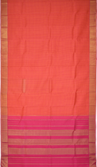 Orange and Pink Kanchipuram Silk Saree with Podi Kattam on the body with Pink contrast border and Pink pallu with mayil kan border with seer mundhi