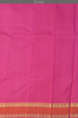 Blue Kanchipuram Silk Saree with Kalakshetra Thread Woven threadwork on the body with Annapakshi Woven contrast border and Pink Color Pallu with Annapakshi, Mango, and Zig Zag design.