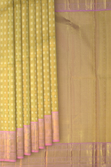 Golden Elegance with Lilac Contrast Pure Silk Saree